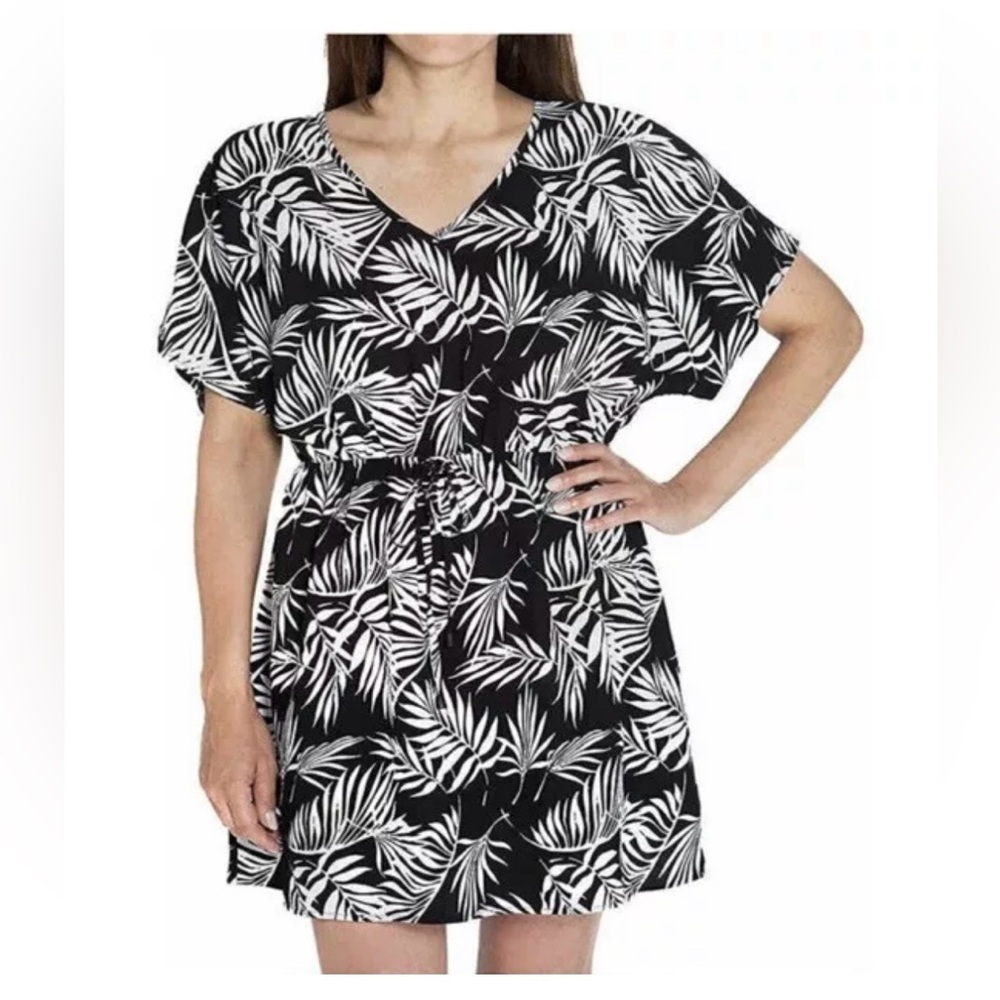 Mario Serrano Italy Black and White Leaf Print Swim Cover-Up Women’s XL